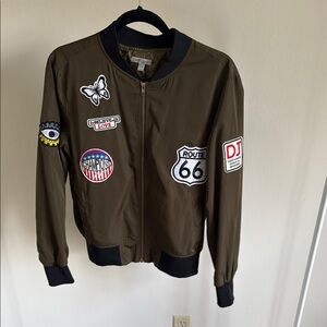 Olive Bomber Jacket with Patches